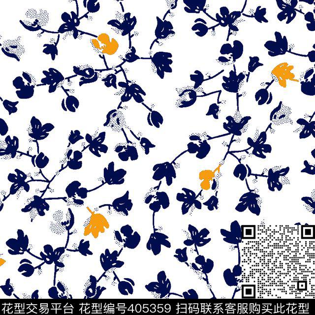 小碎花壹人行树叶花卉传统印花华亿平台下载（图片编号: 405359） - 瓦栏（Walan）