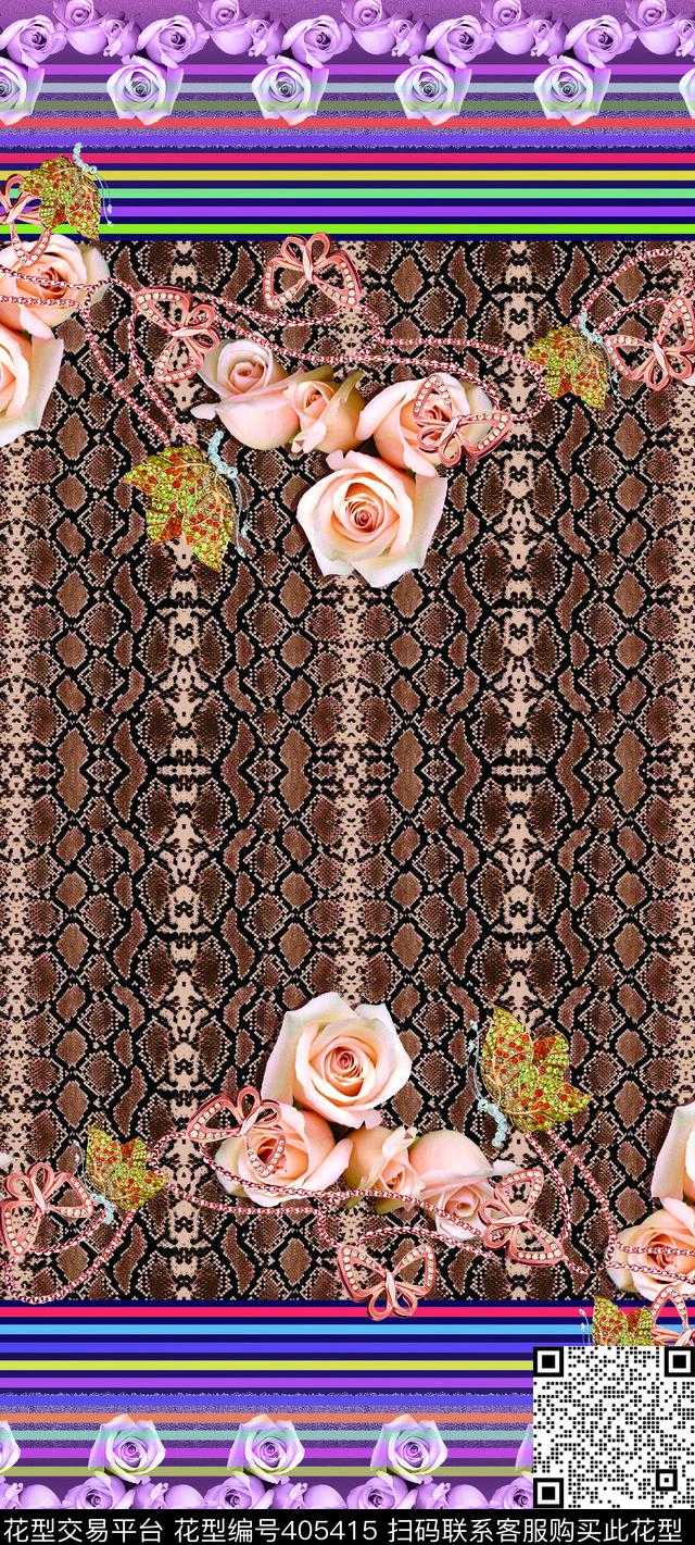 花卉豹纹粉黄数码印花华亿平台下载（图片编号: 405415） - 瓦栏（Walan）