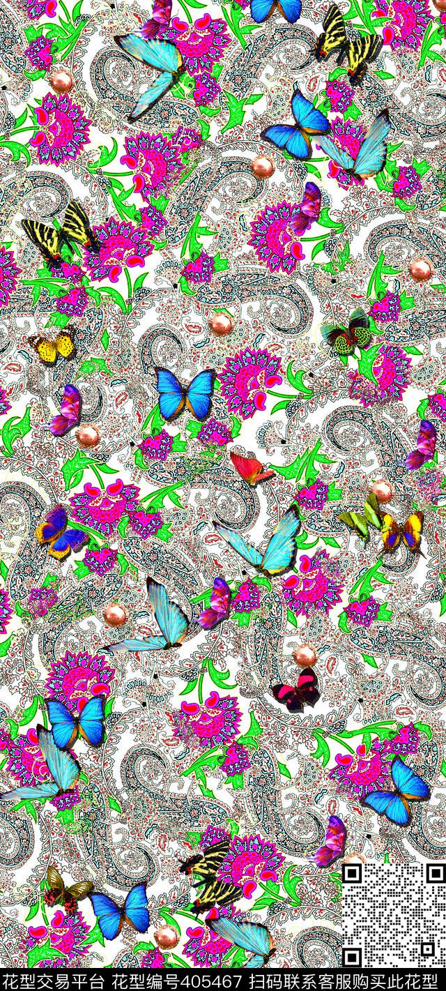花卉蓝数码印花华亿平台下载（图片编号: 405467） - 瓦栏（Walan）