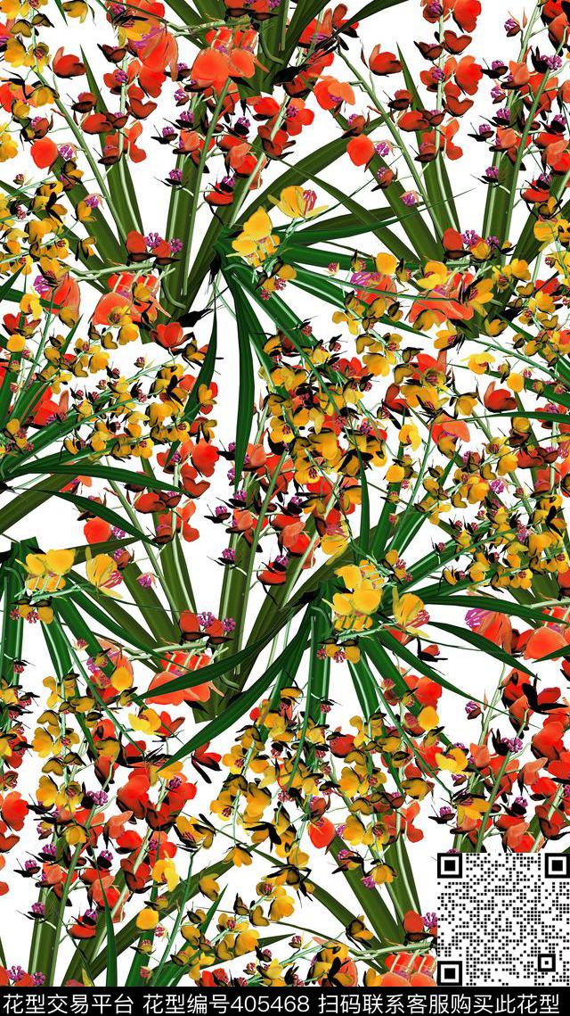 花卉植物四方连续数码印花华亿平台下载（图片编号: 405468） - 瓦栏（Walan）