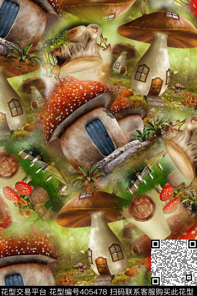 时尚卡通高清蘑菇童装数码印花华亿平台下载（图片编号: 405478） - 瓦栏（Walan）