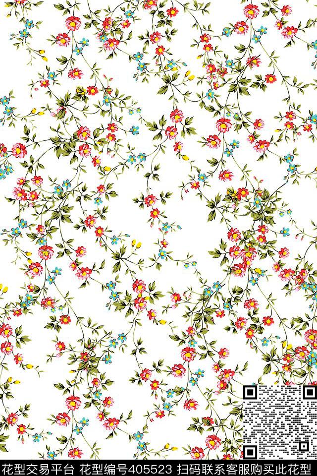 白底手绘小碎花适合雪纺花卉传统印花华亿平台下载（图片编号: 405523） - 瓦栏（Walan）