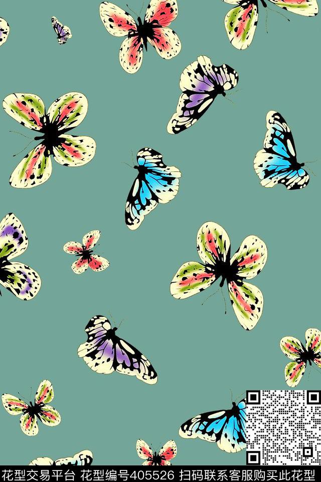 昆虫系列：手绘蝴蝶混乱排版动物人物传统印花华亿平台下载（图片编号: 405526） - 瓦栏（Walan）