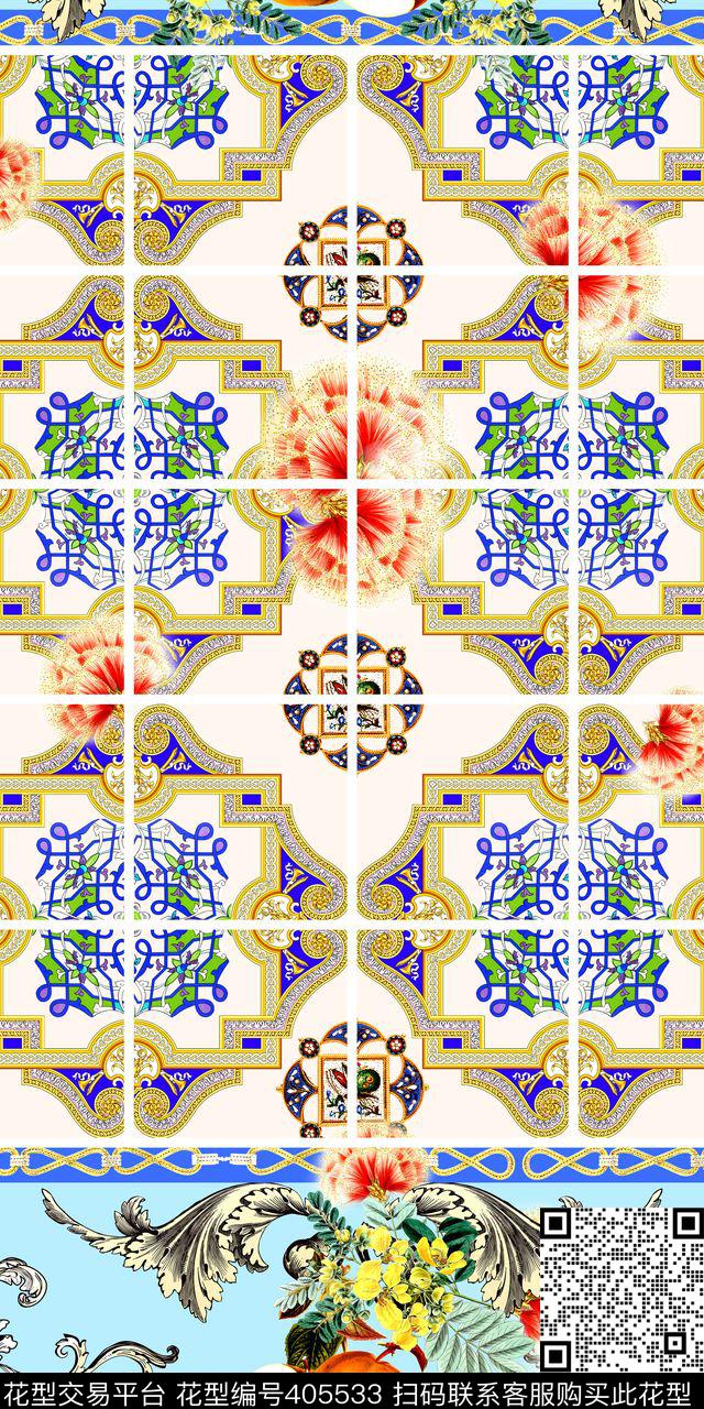 大牌花卉卷草数码印花华亿平台下载（图片编号: 405533） - 瓦栏（Walan）