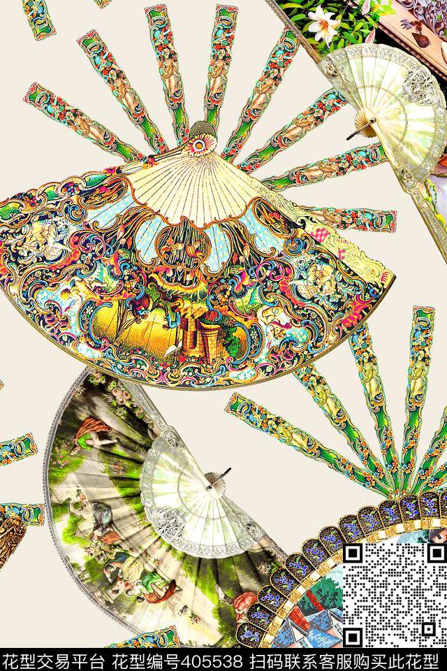 欧式扇子折扇数码印花华亿平台下载（图片编号: 405538） - 瓦栏（Walan）