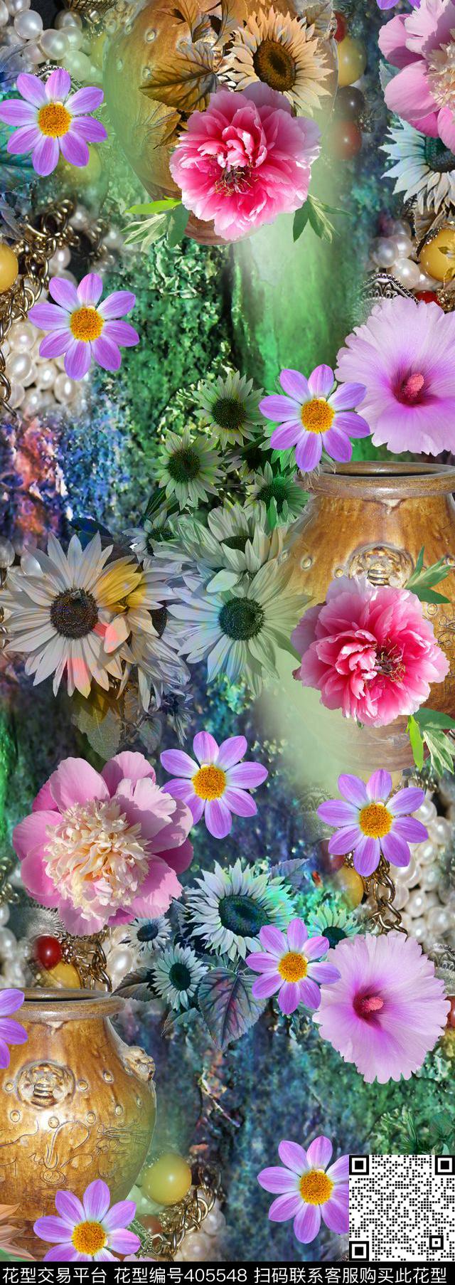 花卉牵牛花菊花珠宝数码印花华亿平台下载（图片编号: 405548） - 瓦栏（Walan）