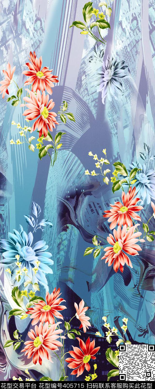 女装轻花卉数码印花数码印花华亿平台下载（图片编号: 405715） - 瓦栏（Walan）