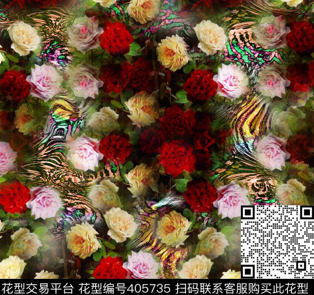 红花卉数码印花华亿平台下载（图片编号: 405735） - 瓦栏（Walan）