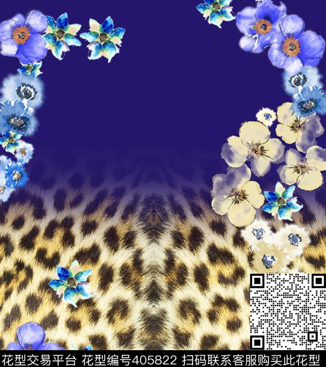 豹纹花卉鲜花数码印花华亿平台下载（图片编号: 405822） - 瓦栏（Walan）