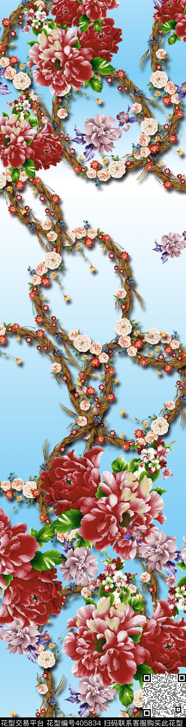 窗帘花卉渐变数码印花华亿平台下载（图片编号: 405834） - 瓦栏（Walan）