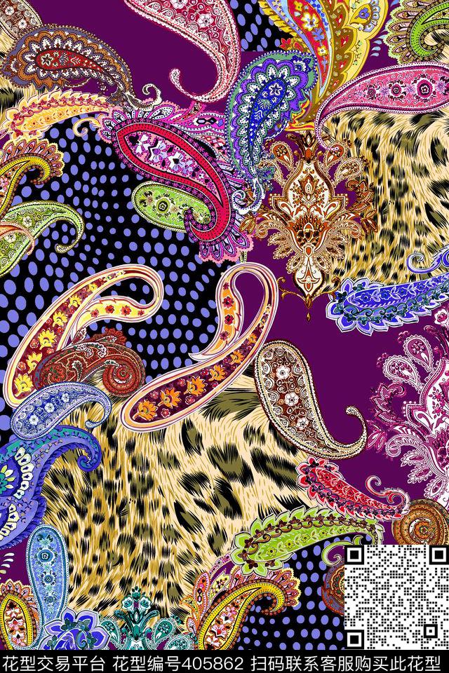 欧式佩斯利豹纹数码印花华亿平台下载（图片编号: 405862） - 瓦栏（Walan）