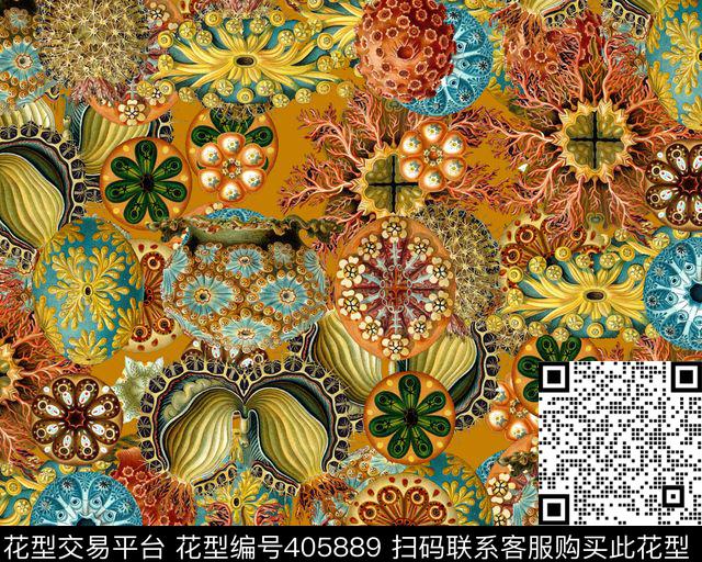 潮流复古海洋生物数码印花华亿平台下载（图片编号: 405889） - 瓦栏（Walan）