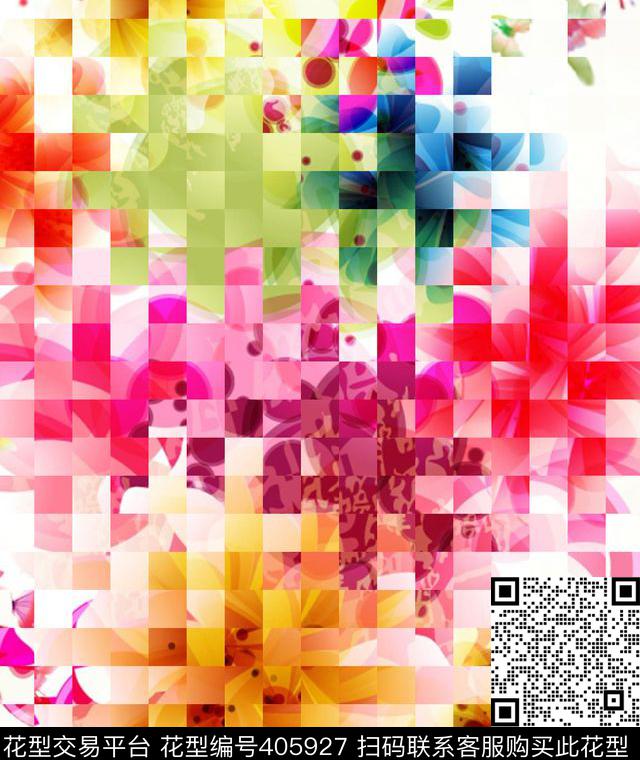 春夏错位格子电子花卉数码印花华亿平台下载（图片编号: 405927） - 瓦栏（Walan）