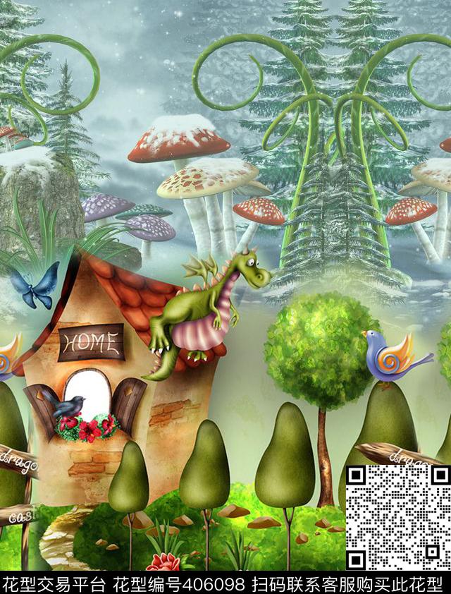 卡通蘑菇童装数码印花华亿平台下载（图片编号: 406098） - 瓦栏（Walan）