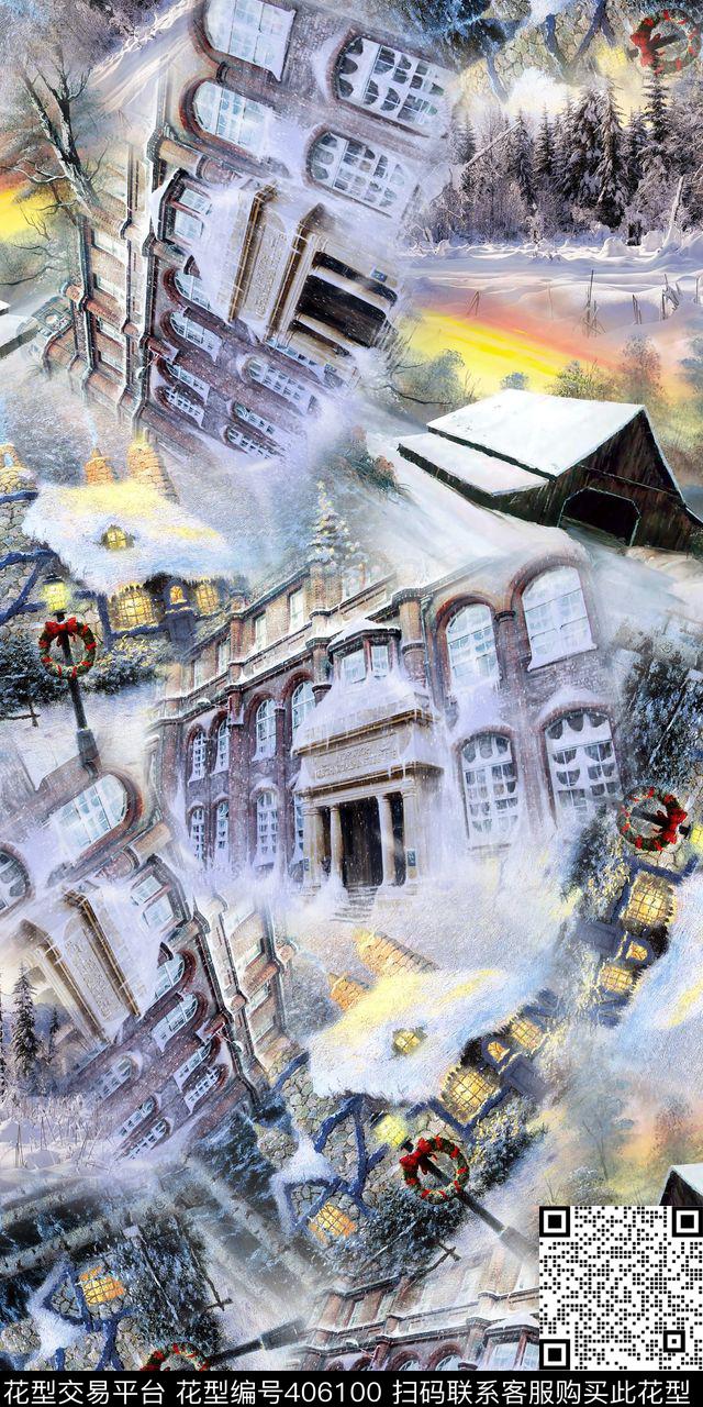 时尚雪景自然数码印花华亿平台下载（图片编号: 406100） - 瓦栏（Walan）