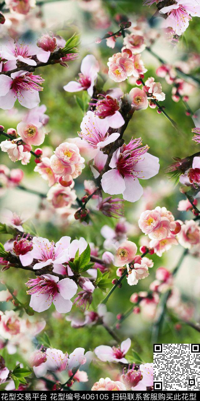 朦胧小清新桃花时尚数码印花华亿平台下载（图片编号: 406105） - 瓦栏（Walan）