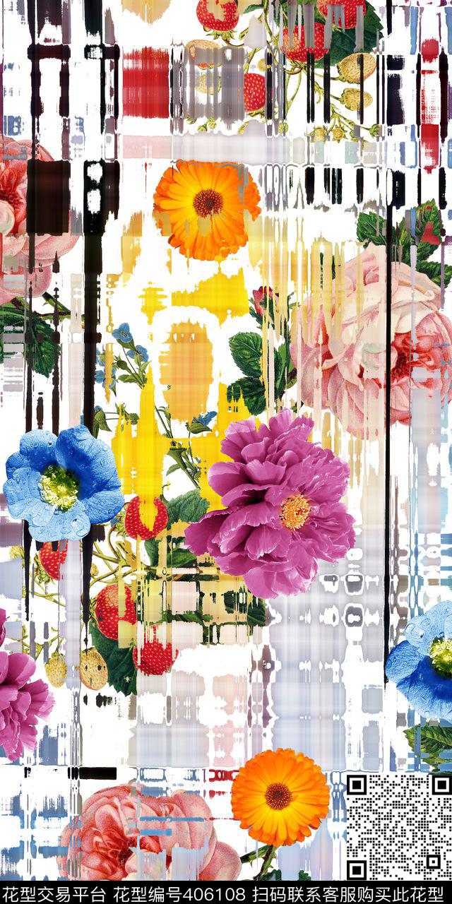 抽象花卉艺彩——小清新数码印花华亿平台下载（图片编号: 406108） - 瓦栏（Walan）