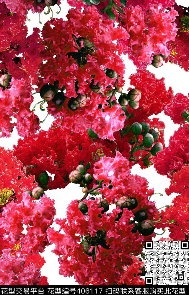 花卉紫薇花数码印花华亿平台下载（图片编号: 406117） - 瓦栏（Walan）
