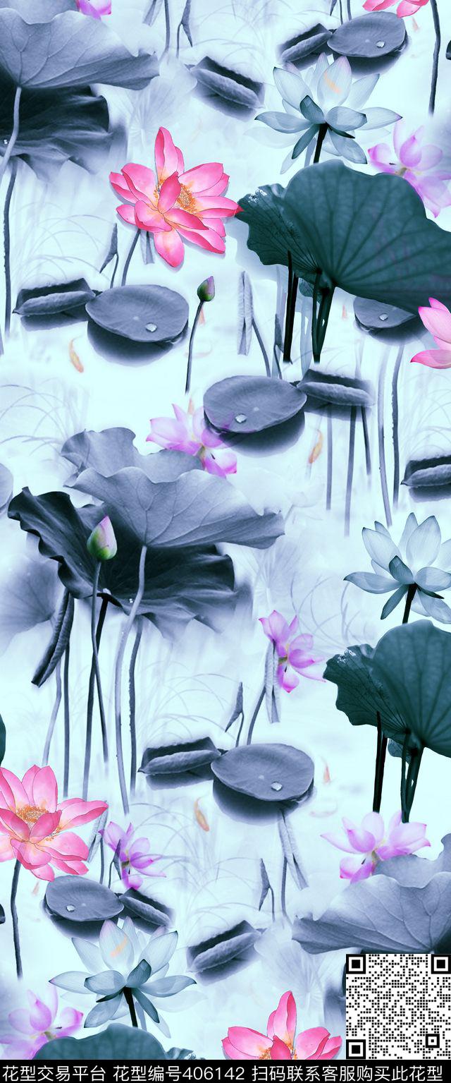 花卉莲数码印花华亿平台下载（图片编号: 406142） - 瓦栏（Walan）