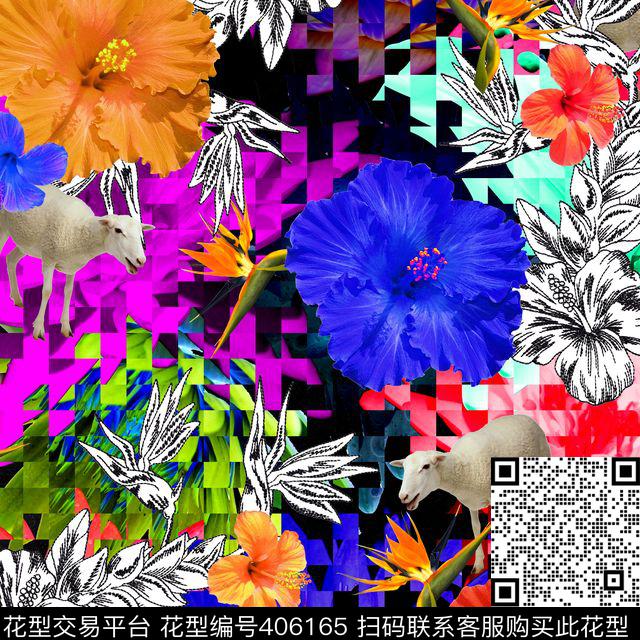 热带电子花卉天堂鸟数码印花华亿平台下载（图片编号: 406165） - 瓦栏（Walan）
