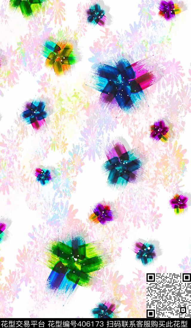 流行时尚时尚抽象花卉数码印花华亿平台下载（图片编号: 406173） - 瓦栏（Walan）