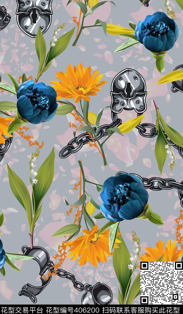 铁索花卉植物花卉数码印花华亿平台下载（图片编号: 406200） - 瓦栏（Walan）