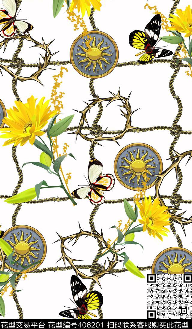 清新绳索花卉数码印花华亿平台下载（图片编号: 406201） - 瓦栏（Walan）