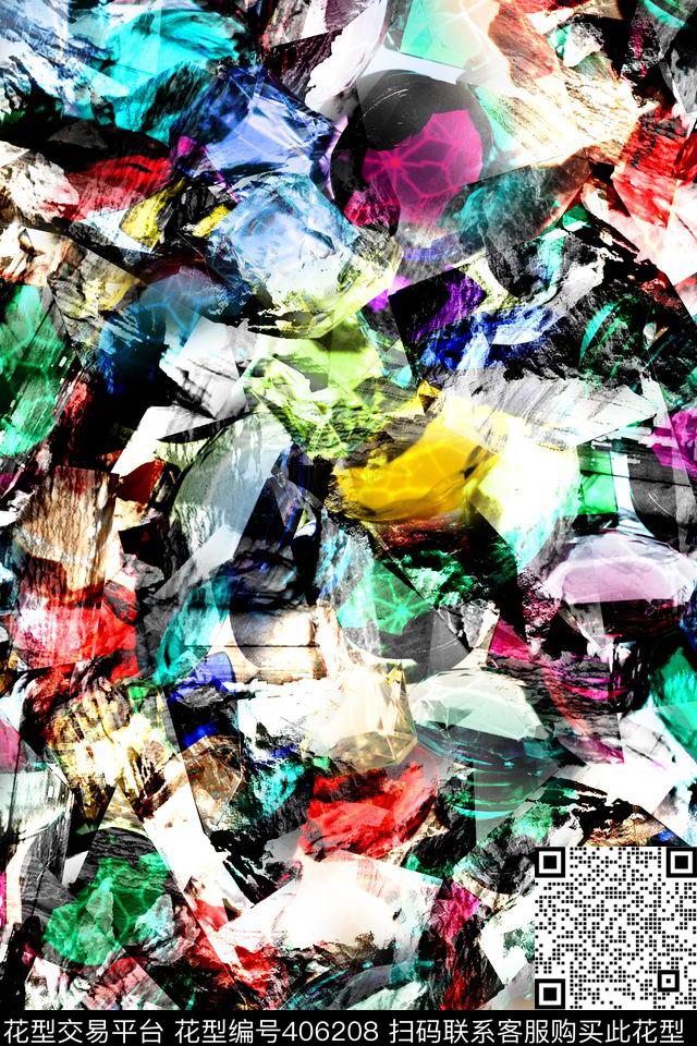 抽像宝石光影数码印花华亿平台下载（图片编号: 406208） - 瓦栏（Walan）