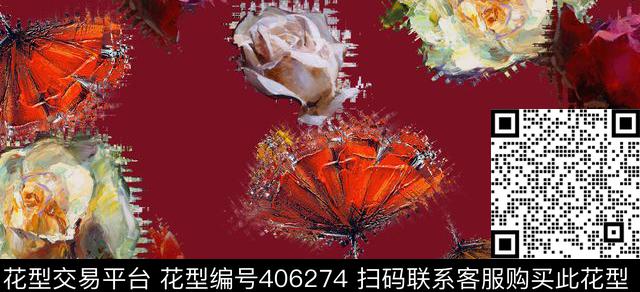 抽象花手绘花数码印花华亿平台下载（图片编号: 406274） - 瓦栏（Walan）