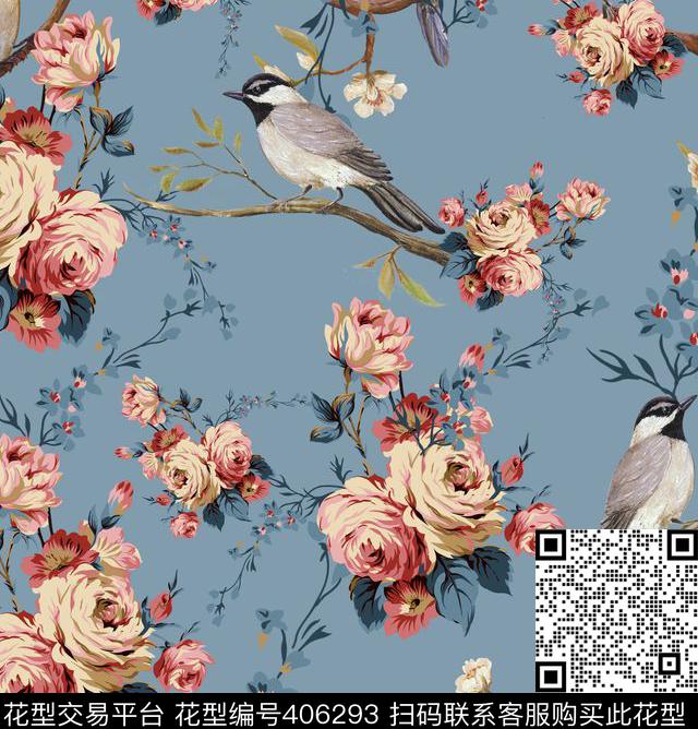 复古花鸟怀旧华亿平台数码印花华亿平台下载（图片编号: 406293） - 瓦栏（Walan）