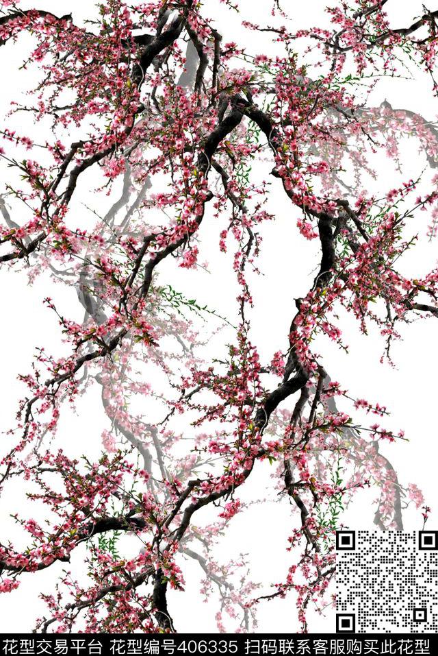 2015清爽数码桃柳花卉数码印花华亿平台下载（图片编号: 406335） - 瓦栏（Walan）