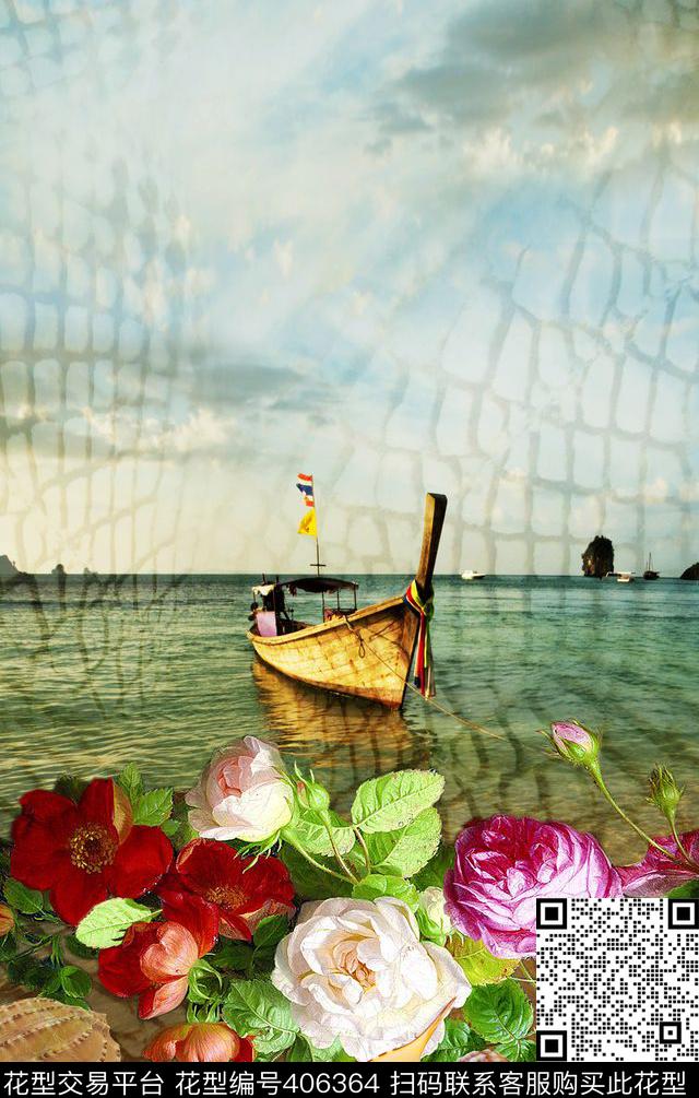 写实风景、花卉定位独幅女装图案数码印花华亿平台下载（图片编号: 406364） - 瓦栏（Walan）