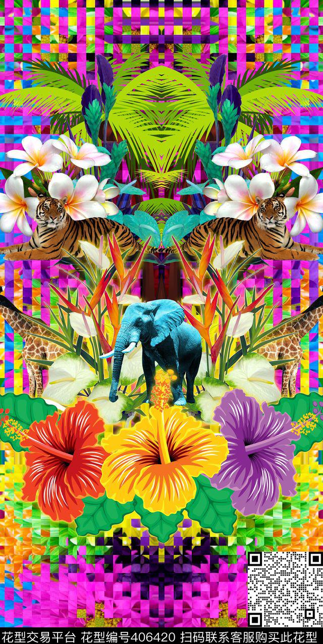 百兽编织大象数码印花华亿平台下载（图片编号: 406420） - 瓦栏（Walan）