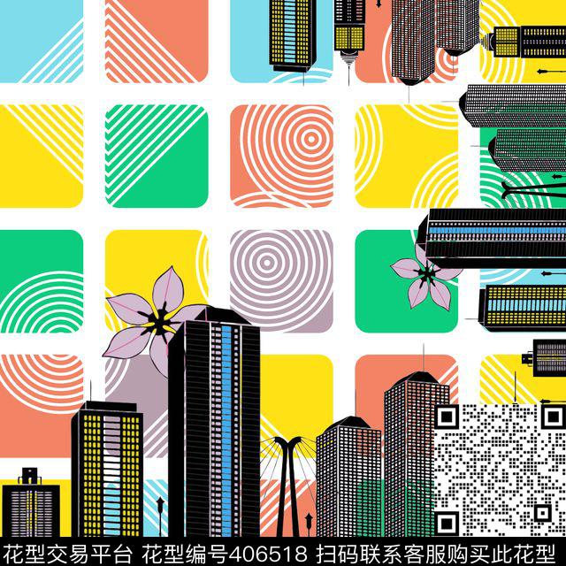 靓丽城市建筑都市传统印花华亿平台下载（图片编号: 406518） - 瓦栏（Walan）