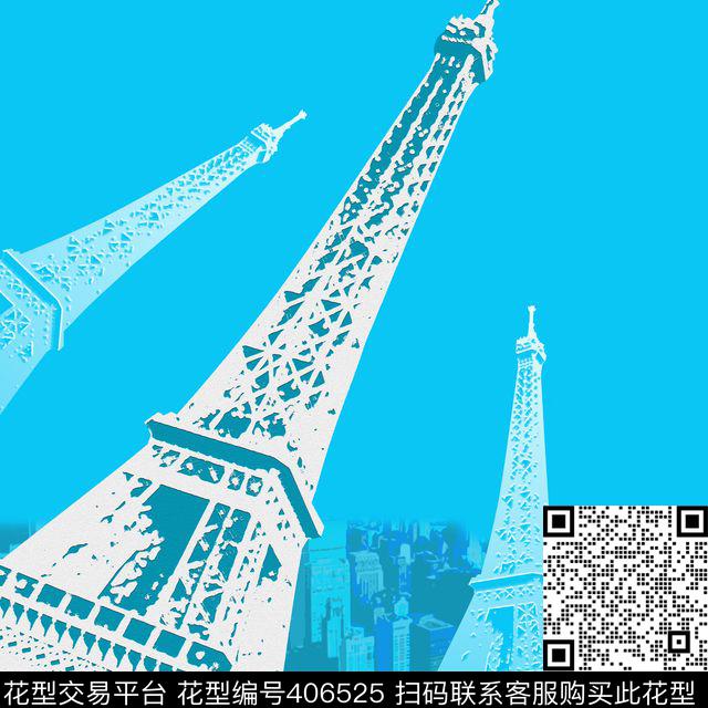 靓丽埃菲尔铁塔时尚丝巾欧式宫廷风数码印花华亿平台下载（图片编号: 406525） - 瓦栏（Walan）