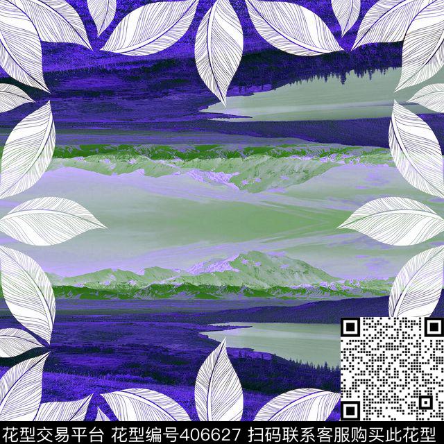 写意叶子时尚方巾传统印花华亿平台下载（图片编号: 406627） - 瓦栏（Walan）