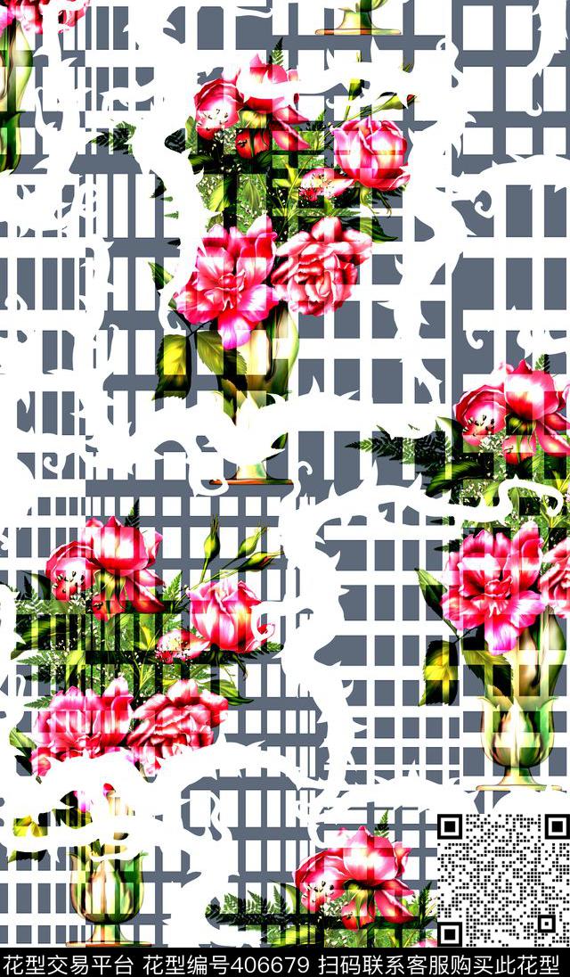 花卉几何数码印花华亿平台下载（图片编号: 406679） - 瓦栏（Walan）