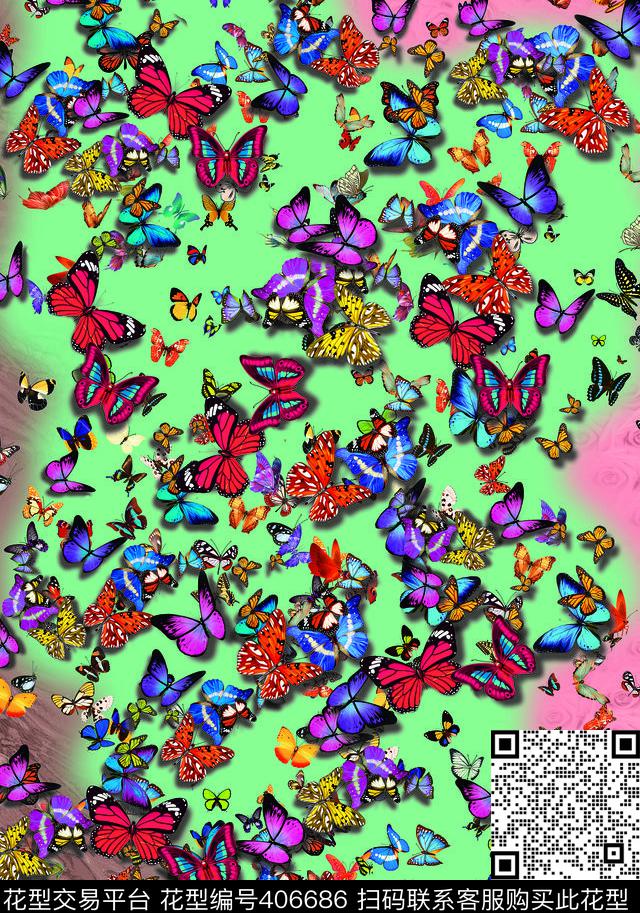 蝴蝶彩色数码印花华亿平台下载（图片编号: 406686） - 瓦栏（Walan）