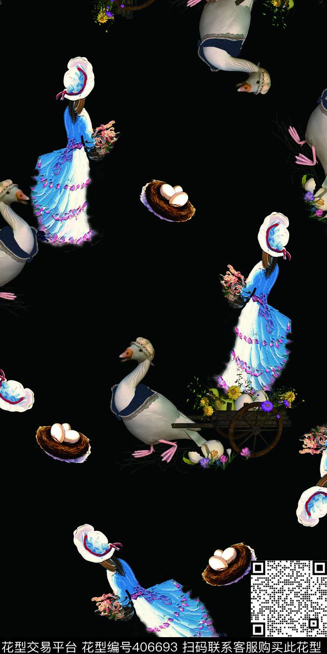 手绘人动物手绘数码印花华亿平台下载（图片编号: 406693） - 瓦栏（Walan）