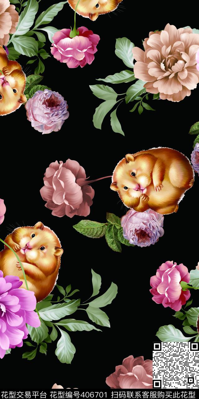 时尚花鼠数码印花华亿平台下载（图片编号: 406701） - 瓦栏（Walan）