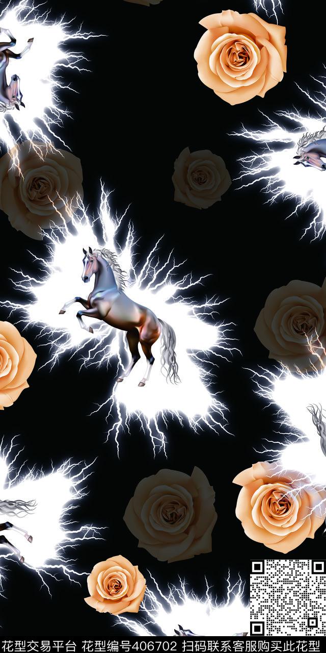 时尚马花数码印花华亿平台下载（图片编号: 406702） - 瓦栏（Walan）