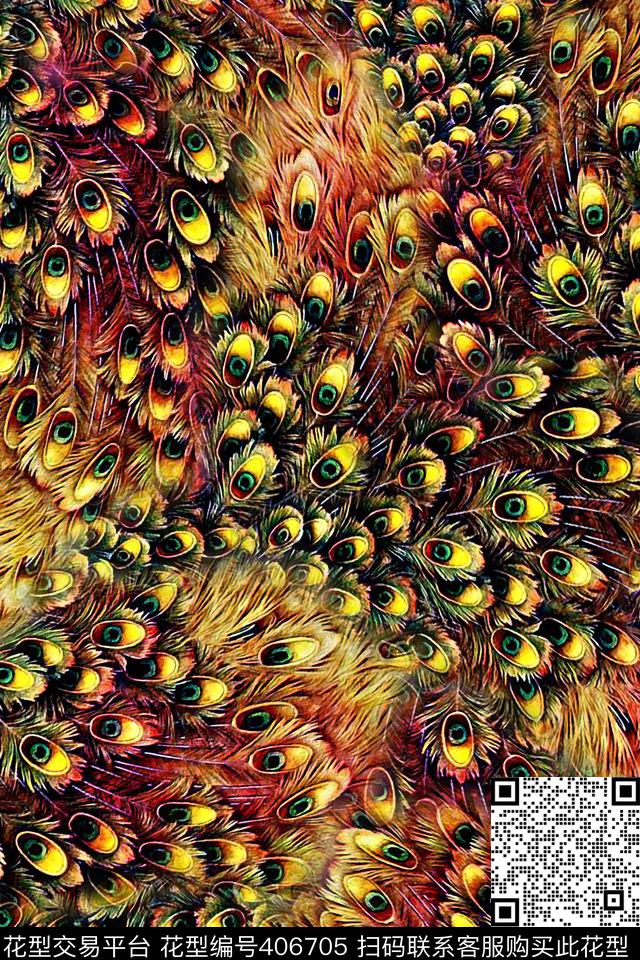 动物羽毛孔雀羽毛数码印花华亿平台下载（图片编号: 406705） - 瓦栏（Walan）