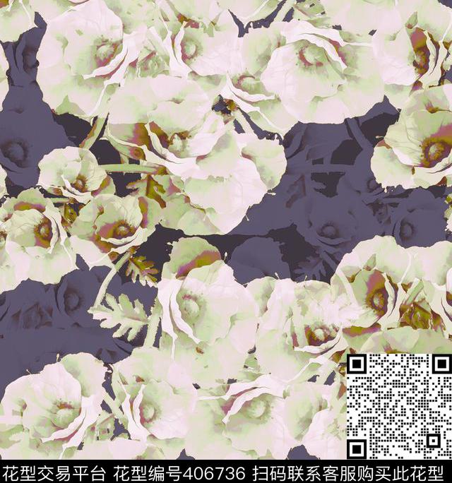 时尚花卉数码印花华亿平台下载（图片编号: 406736） - 瓦栏（Walan）