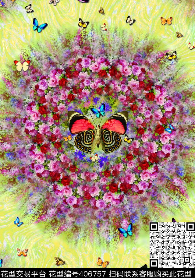 蝴蝶彩数码印花华亿平台下载（图片编号: 406757） - 瓦栏（Walan）