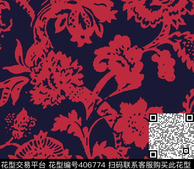 宫廷风花纹欧式传统印花华亿平台下载（图片编号: 406774） - 瓦栏（Walan）