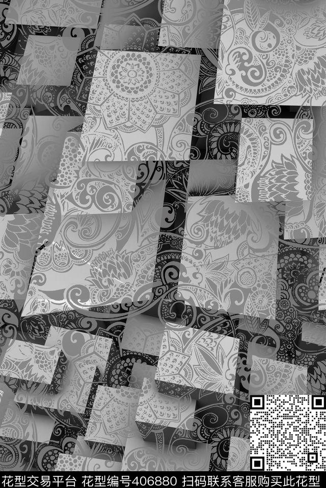 创意线描手绘3D数码印花华亿平台下载（图片编号: 406880） - 瓦栏（Walan）