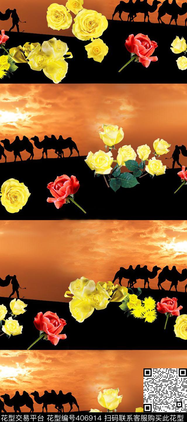 风景花卉剪影数码印花华亿平台下载（图片编号: 406914） - 瓦栏（Walan）