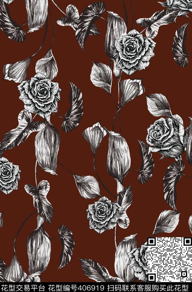 花朵花卉复古传统印花华亿平台下载（图片编号: 406919） - 瓦栏（Walan）