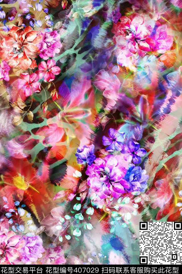 数码抽象花卉抽象、花数码印花华亿平台下载（图片编号: 407029） - 瓦栏（Walan）