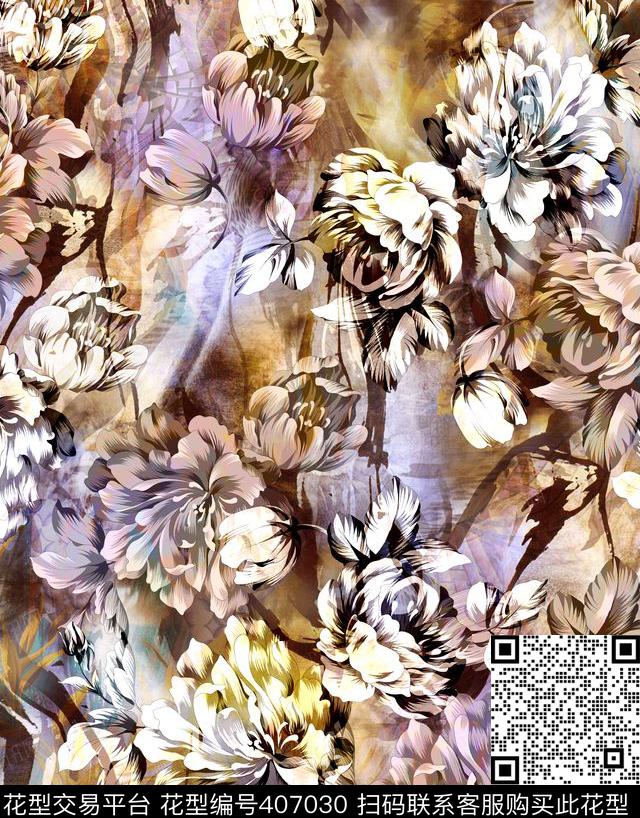 混合风格花卉数码印花数码印花华亿平台下载（图片编号: 407030） - 瓦栏（Walan）